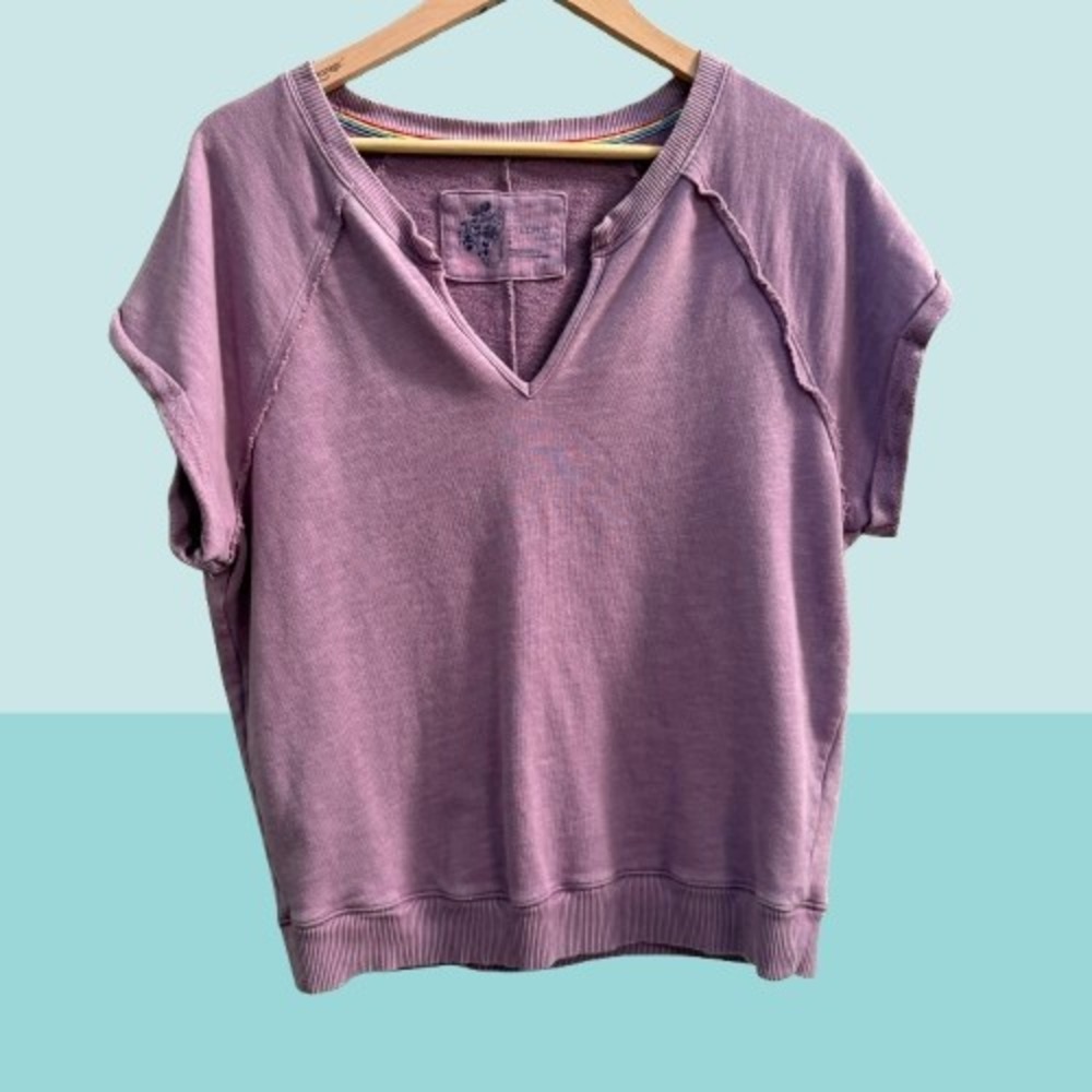 Anthropologie Pilcro Notch-Neck Sweatshirt Lilca Purple‎ Terry Small